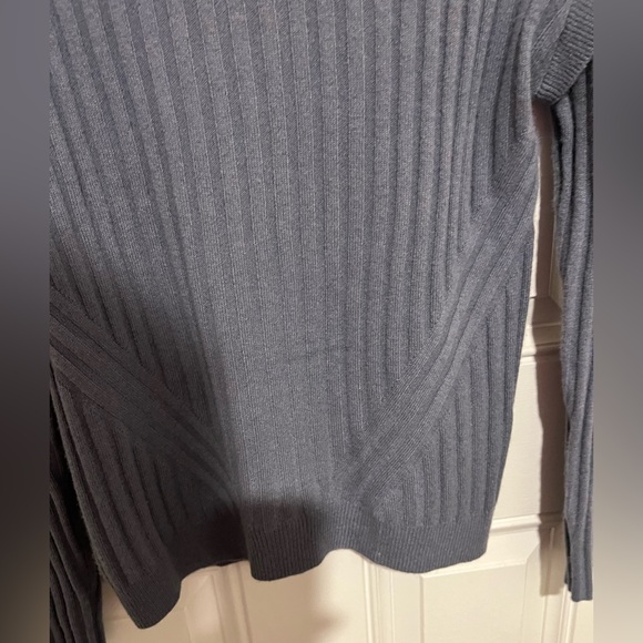 Pure Amici Women's Sz Large 100% Cashmere Blue Mock Neck Ribbed Knit Sweater - Picture 9 of 11